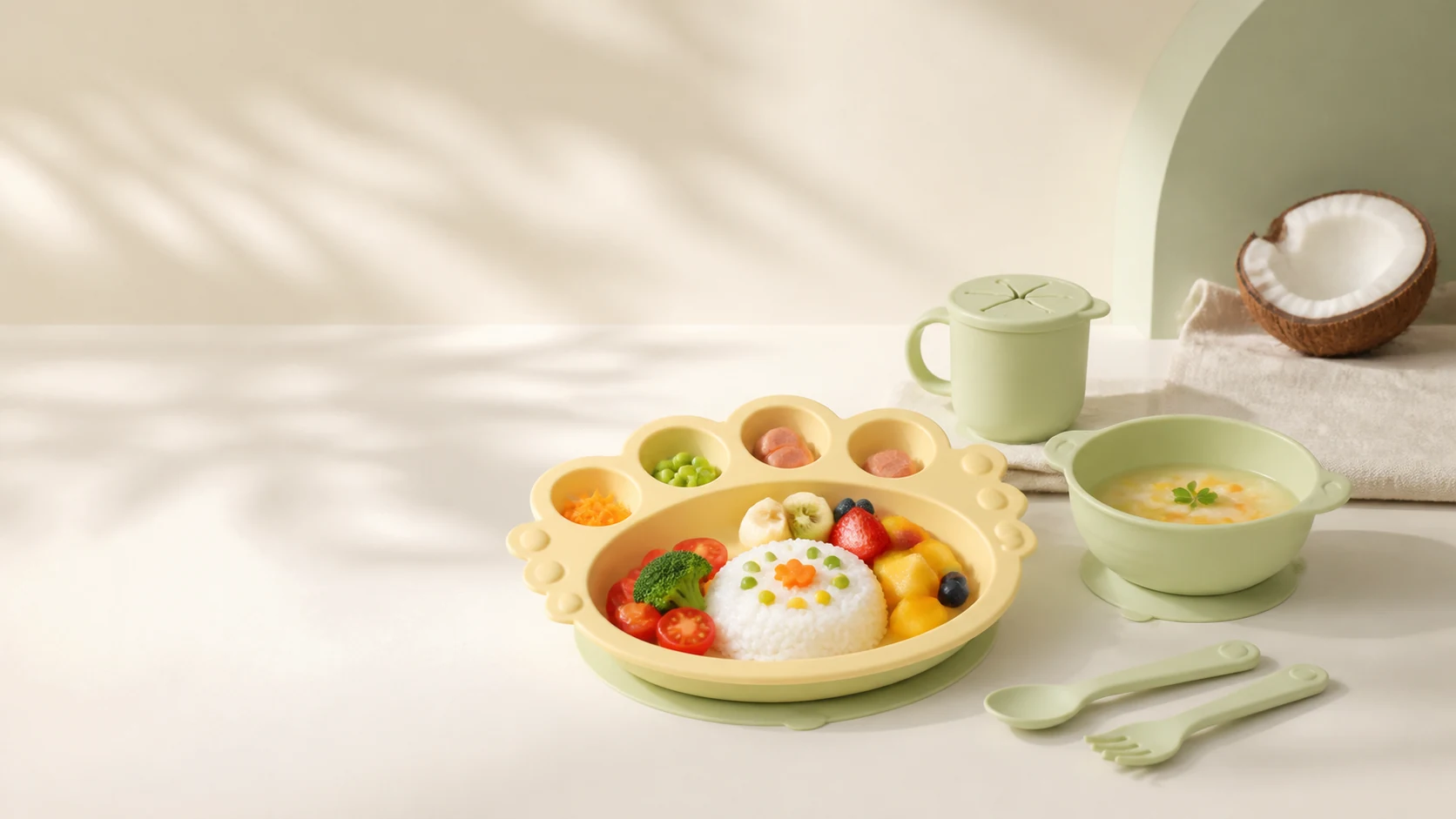 ココナッツ由来の植物性原料を使用した子ども食器